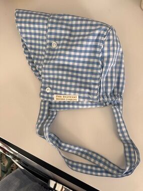 The Beaufort Bonnet Company Light Blue and White Gingham Bonnet. 9-16 months
